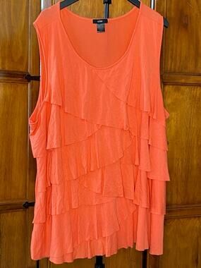 Leebe Womens 5X Layered Ruffle Tank Top Coral Orange Sleeveless Plus Size